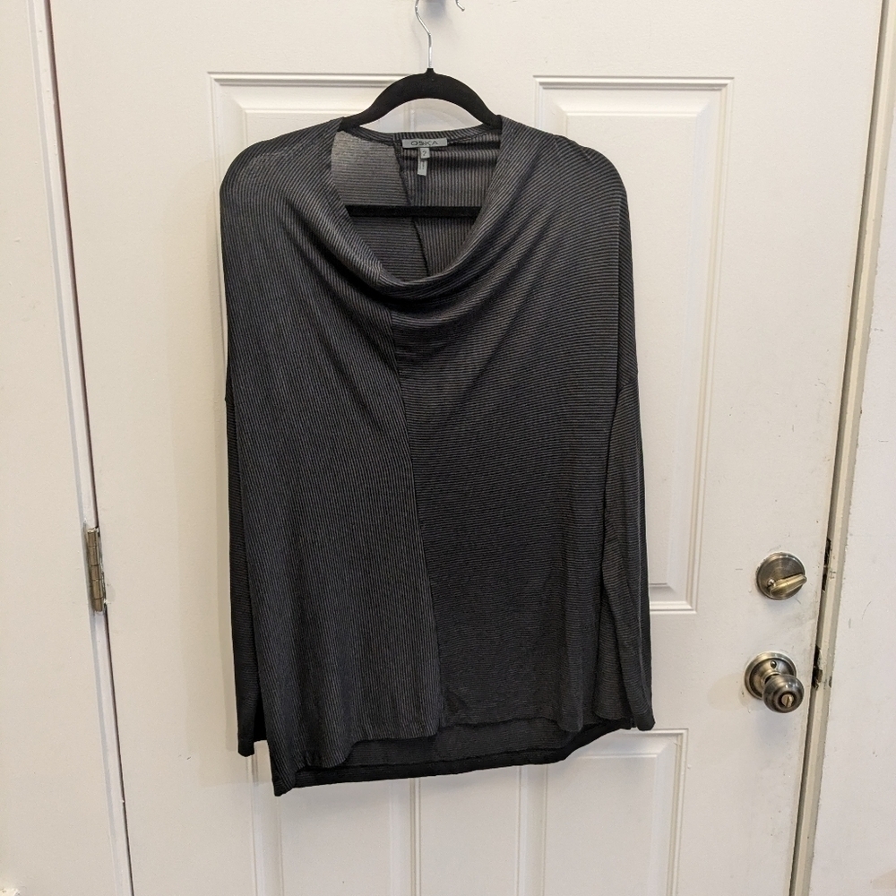 Oska Cowlneck Micro-stripe Viscose Top